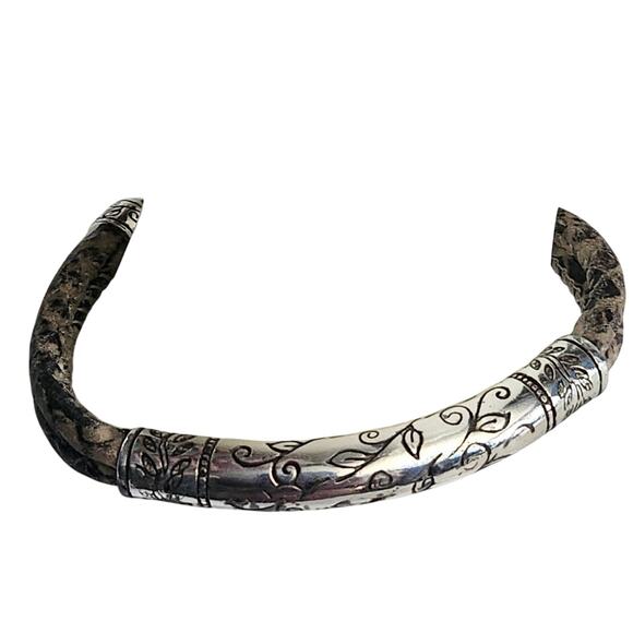 Vtg  Brighton Silver Plated Double Band Snake Skin Bracelet - Picture 1 of 6